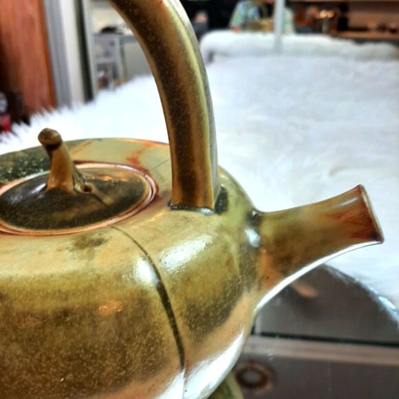 R. Hankia Vintage Rare  Porcelain Green  Orange‎ Tea Pot Signed 18R x10.5 T - Picture 4 of 13